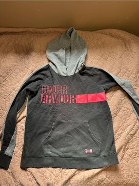 Under Armour Black Hoodie with Gray Hood and Pink Logo Stripe